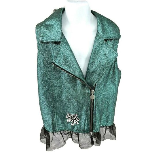 Disney Girls Descendents 2 Una Sparkly Vest Teal Black Ruffle Moto - Picture 2 of 11